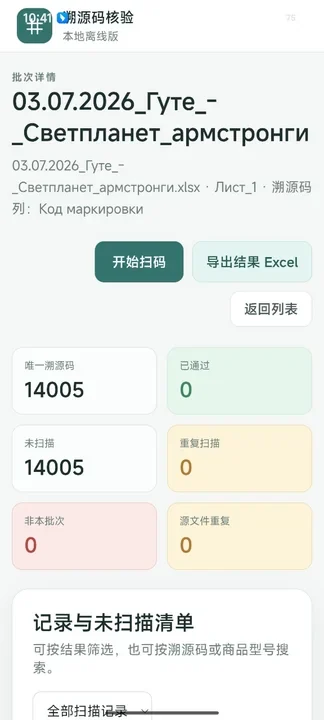 RICOS TRACE Android batch dashboard